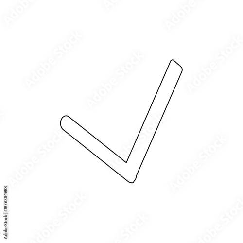 Check mark icon, approval, completed task, confirmation symbol, simple black and white outline vector, UI app icon