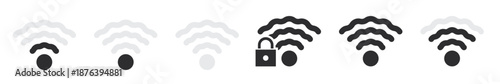 Wifi icons concept. Wireless and wifi signs. Wireless internet signal bars. Vector icons