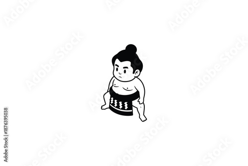 Sumo wrestler in traditional loincloth posing in a neutral stance with a focused expression