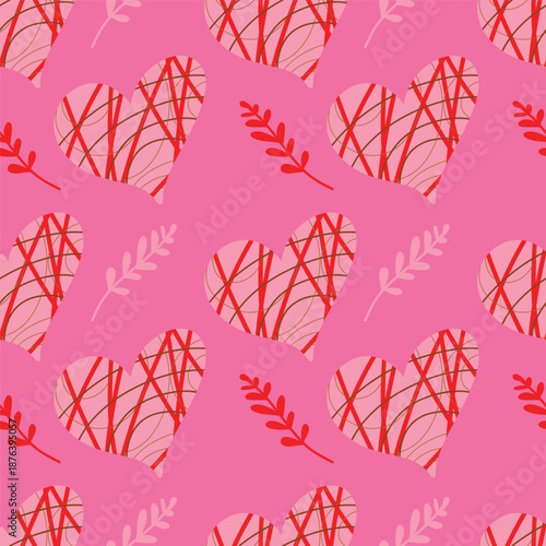 Seamless vector pattern of hearts in the style of scribbles. Background in honor of Valentine's Day.