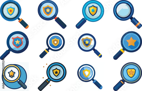 Magnifying Glass Examining a Star Icon, Police Investigation Symbol, Flat Design Vector Illustration
