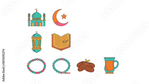 Vibrant Ramadan icons for cultural celebrations and traditions