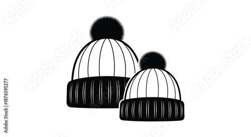 two black and white hats with pom poms silhouette high quality professional detailed modern elegant stylish