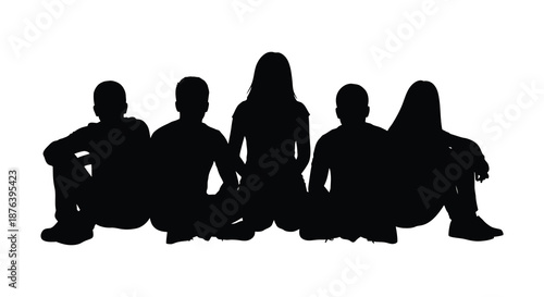 a group of five people sitting together in a black silhouette high quality professional detailed modern