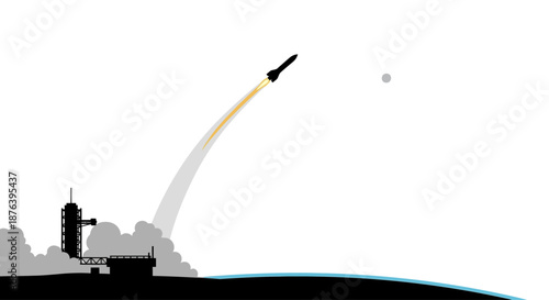Rocket Launching into the Sky Silhouette.
