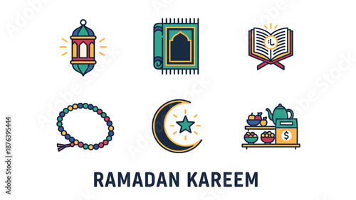 Vibrant Ramadan Kareem icons for festive Muslim celebrations