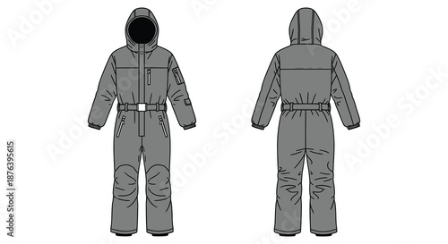 gray hooded jumpsuit with belt and zipper silhouette high quality professional detailed modern elegant stylish clean