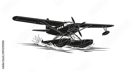 Vintage Seaplane Illustration on White Background.