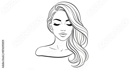 Woman with long wavy hair illustration.