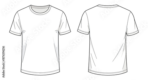 a line drawing of a white t shirt front and back silhouette high quality professional detailed modern