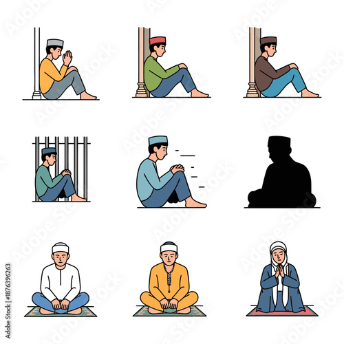 Contemplation and Faith: A collection of diverse illustrations showcasing moments of spiritual reflection.