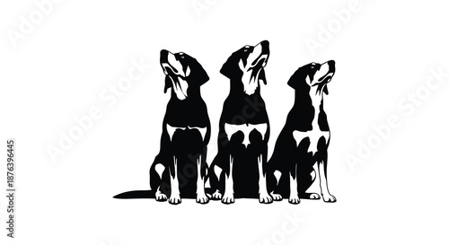 Three dogs sitting and howling in unison silhouette high quality professional detailed modern elegant stylish clean