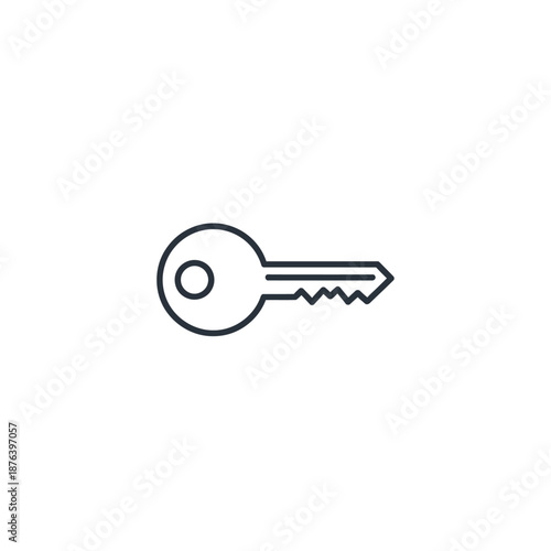 Minimalist Line Drawing of Single Metal Key for Security and Access