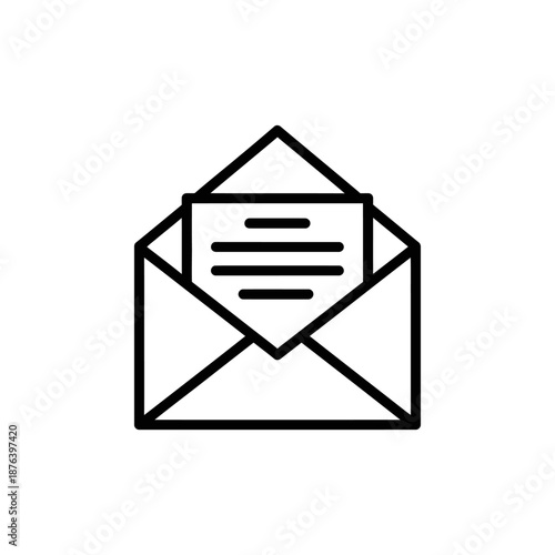 Open Envelope Icon with Letter Inside for Communication and Messaging Concepts