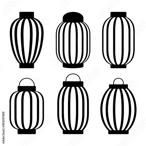 Illuminated Expressions: A curated arrangement of black lanterns on display, each showcasing unique design and shapes, evoking a sense of traditional elegance and artistic variation.
