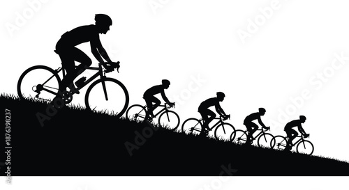 cyclists riding up a hill in a line silhouette high quality professional detailed modern elegant stylish