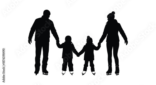 family of four holding hands while ice skating together silhouette high quality professional detailed modern elegant