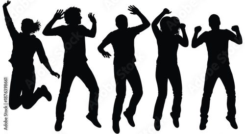 five people in different dance poses with arms raised silhouette high quality professional detailed modern elegant