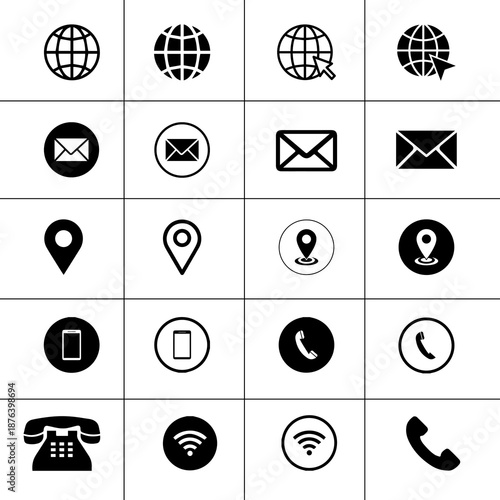 Contact Us Icons Vector Set, Web, Email, Phone, Location & Communication Symbols