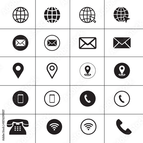 Contact Us Icons Vector Set, Web, Email, Phone, Location & Communication Symbols