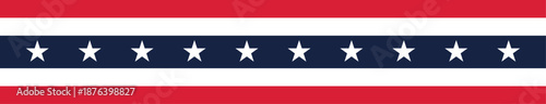 Patriotic stars and stripes horizontal banner in red, white, and blue. Clean American flag inspired stripe design with white stars on navy band. Ideal for Independence Day, elections, headers, 