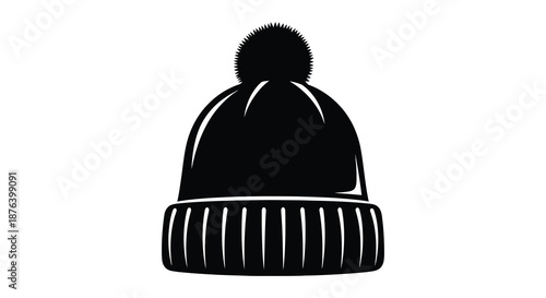 a black beanie with a pom pom on top silhouette high quality professional detailed modern elegant