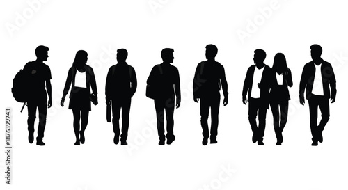 a group of people walking in a line silhouette high quality professional detailed modern elegant stylish