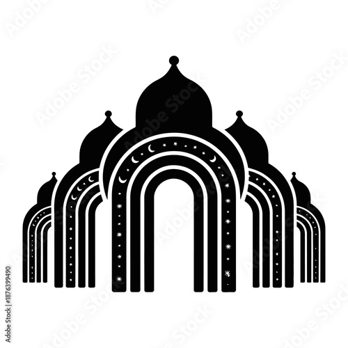 Celestial Palace: A graphic silhouette of a majestic architectural marvel, adorned with celestial symbols, evokes a sense of serenity and spiritual significance.