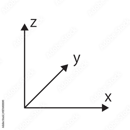 モノクロのxyz軸のユーザーインターフェースのアイコン。3D空間を表すCADのUIのシンプルなベクターイラスト