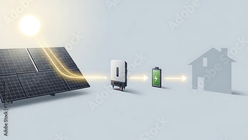 Solar panel system with battery storage for home energy.