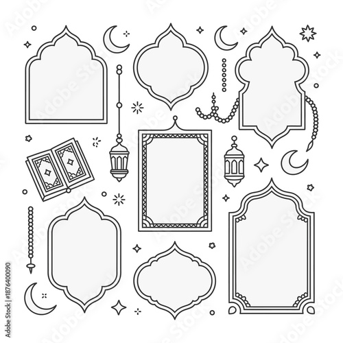 Elegant Islamic Frames: A collection of meticulously crafted, elegant Islamic frames and decorative elements, radiating a sense of cultural richness and artistic finesse.