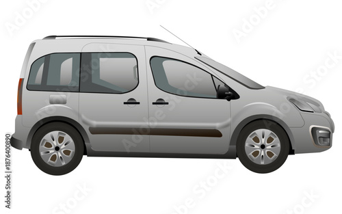 Véhicule familial, de couleur grise, vue de profil