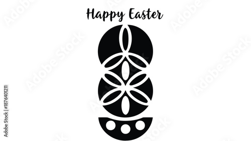 Easter egg design with happy easter text on white background black and white graphic