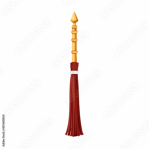 Golden staff with red tassel with transparent background