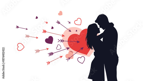 Couple Embracing with Hearts and Arrows