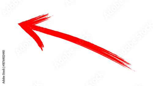 Hand-drawn red arrow mark with brush stroke. Grunge style vector pointing bold arrow sign with grainy paint brush effect. Vector illustration.
