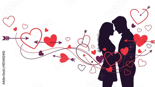 Couple Embracing with Heart Symbols