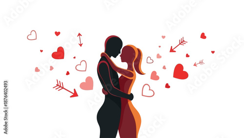 Couple Embracing with Hearts and Arrows