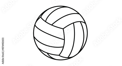 Simple black and white line drawing of a volleyball showing its classic panel design isolated on a plain background.