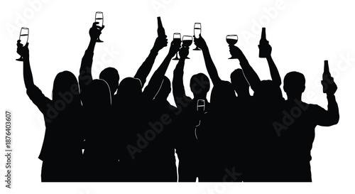group of people celebrating with drinks in hand silhouette high quality professional detailed modern elegant stylish