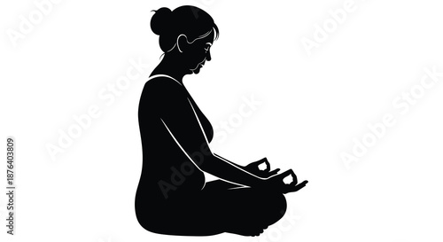 a woman sitting in a meditative pose with her hair tied up silhouette high quality professional