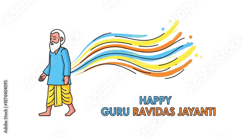 Guru Ravidass Jayanti Illustration of Saint with Swirling Lines.