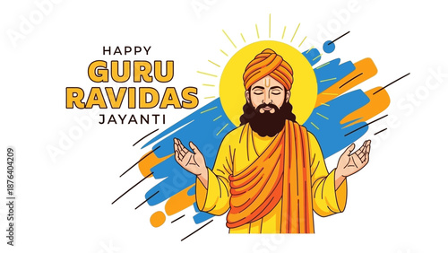 Guru Ravidas Illustration with Halo and Robes.