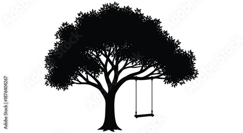 a tree with a swing hanging from one of its branches silhouette high quality professional detailed