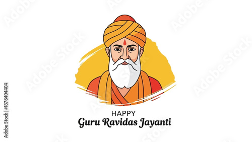 Illustration of Guru Ravidas with Turban and Beard.