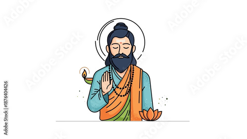 Illustration of a bearded man meditating.
