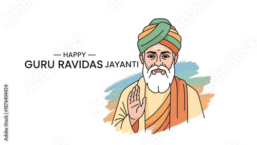 Guru Ravidas Portrait with Turban and Robes.