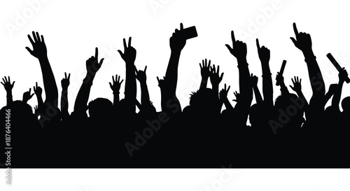 a crowd of people with raised hands in a distinctive silhouette high quality professional detailed modern