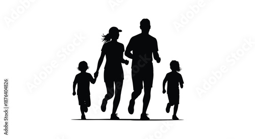a family of four walking together in a black silhouette high quality professional detailed modern elegant