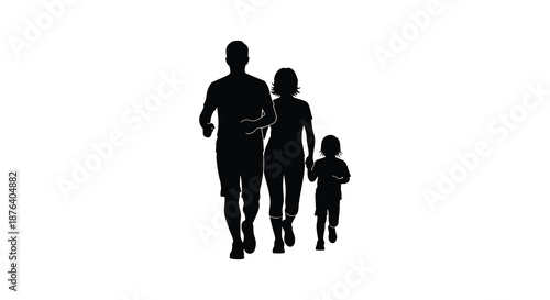 a family of three walking together in a simple silhouette high quality professional detailed modern elegant